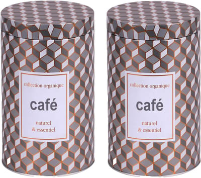Urban Living Koffie bewaarblik - 2x - metaal - retro print - 11 x 18 cm - cups/bonen/filterkoffie