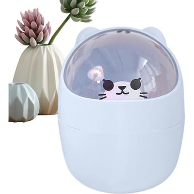 Schattige Bureau Prullenbak Dierenontwerp Kleine Tafelblad Afvalbak Grappig Met Schuddeksel Decoratieve Bureau Prullenbak Met Deksel