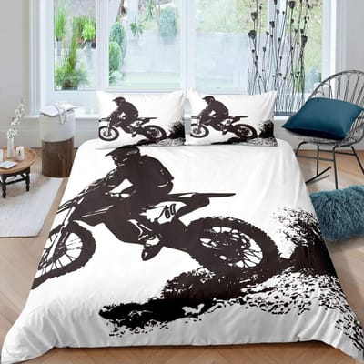 Motorfiets Dekbedovertrek Set Eenpersoons Maat Motocross Rijder Beddengoed Set Race Motorfiets Dirt Bike Extreme Sport Polyester Dekbedovertrek 70x133cm 2pcs