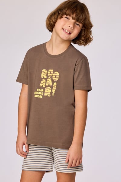 Woody pyjama jongens/heren - bruin - 'Roar' - 261-10-PZA-Z/282 - maat 140