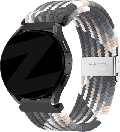 Bandz universeel 20mm gevlochten nylon band geschikt voor Samsung Galaxy Watch 4 (Classic) / 5 (Pro) / Watch 6 (Classic) / 7 (40 & 44mm) / Active (2) / Watch 1 42mm / Watch 3 41mm / Watch FE / Gear Sport - Polar Ignite - nylon bandje - zwart mix