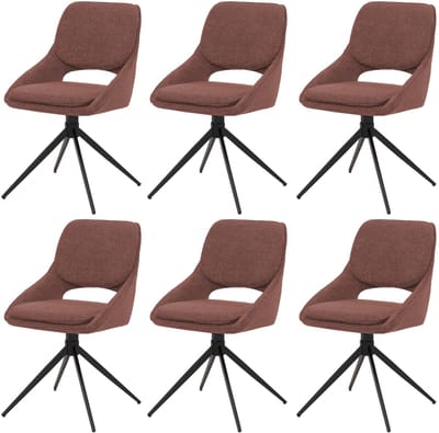 Set van 6 eetkamerstoelen MCW-N73, keukenstoel, draaibaar met Auto-Return, stof/textiel bouclé (540 g/m²) Oeko-Tex ~ bruin