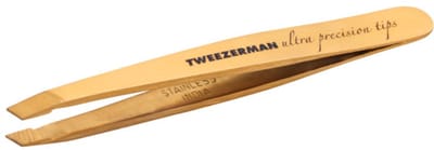 Tweezerman Studio Line Mini Slant Tweezer Goud – Wenkbrauw Pincet - Professioneel Precisie Pincet Met Schuine Punt – Voor Epileren En Haartjes Verwijderen – Roestvrij Staal – Geschikt Voor Fijne En Stugge Haren – Epileer Pincet Voor Wenkbrauwen