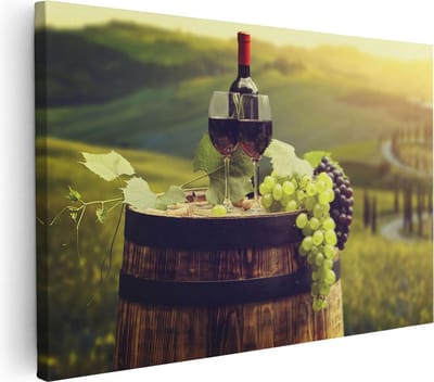 Artaza Canvas Schilderij Toscane - 30x20 cm - Klein - Wanddecoratie Wijngaard - Muurdecoratie Landschap - Kamer Accessoires Druiven