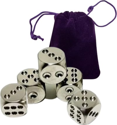 Zilveren Dobbelstenen - Set van 5 in fluwelen zakje - Zwaar & Massief - 13MM