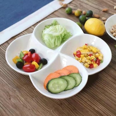 Verdeeld Bord Multifunctioneel Keramisch Eetbord Fruit Snacks Gedipt in Saus Restaurant Keramisch Gerecht 8 inches beige