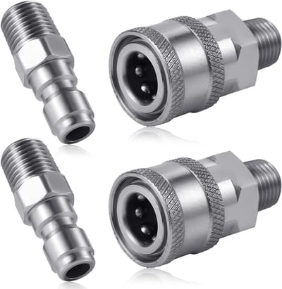 Allecto plus - Hogedrukreiniger Accessoires voor NPT 1/4 Inch Koppeling - Set van 4 Stuks Roestvrij Staal Quick Connect Fittings - Man Vrouw - Inwendige Externe Draad - Zilver - Duurzaam Ontwerp