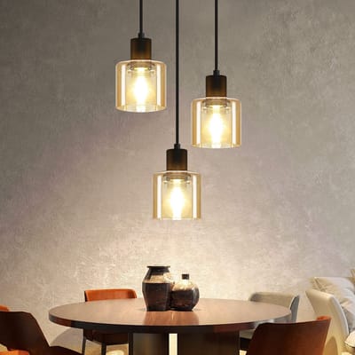 NETTLIFE Hanglamp - E27 fitting - 3-Lichts - Bernstein - rond - Glas - Vintage Eettafellamp 21cm - Industriele Eetkamerlamp - voor voor Keuken | Woonkamer | Hal | Kantoor-excl. lichtbron