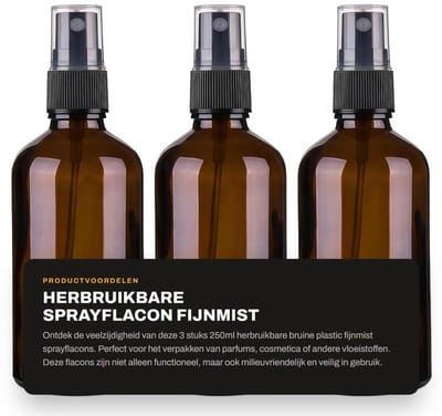 Dailygoods- Sprayfles 250ml - 3 Stuks - Fijne Verstuiver - Bruin Plastic - Herbruikbaar - Gezond en Milieuvriendelijk