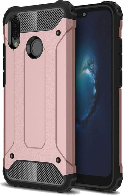 Ntech Hoesje Geschikt voor Huawei P20 Lite (2018) Dual layer Armor Hoesje - Rose Goud