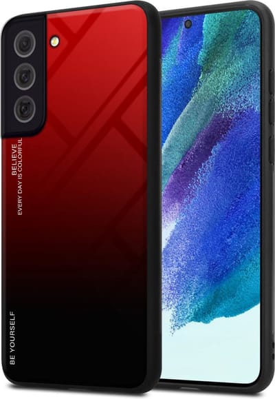Cadorabo Hoesje geschikt voor Samsung Galaxy S22 in ROOD - ZWART - Tweekleurige beschermhoes van TPU-silicone Case Cover en achterzijde van gehard glas