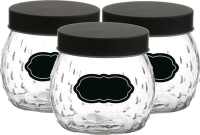 Voorraadpot/bewaarpot Mora - 6x - 1L - glas - zwart - incl. etiketten