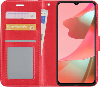 Hoesje - Met Pasjeshouder - Geschikt voor OPPO A16 - Luxe Bookcase Portemonee - Flip Case - Kunstleer Book Case - Flipcase - Book Cover - Walletcase - Portemonneehoes - Rood
