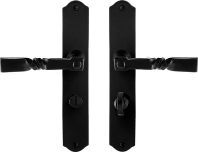 Deurkruk op schild - Smeedijzer zwart - Gietijzer - GPF - GPF6245.60 smeedijzer zwarte Deurklink Nokka op WC63/8, 238x41x4mm