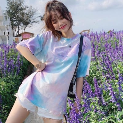 Tie-dye Kleurverloop Los Kortmouwig T-shirt voor Dames Zomer Nieuw Casual Dames Basis T-shirt Student Grote Maat Top voor Dames One size gray