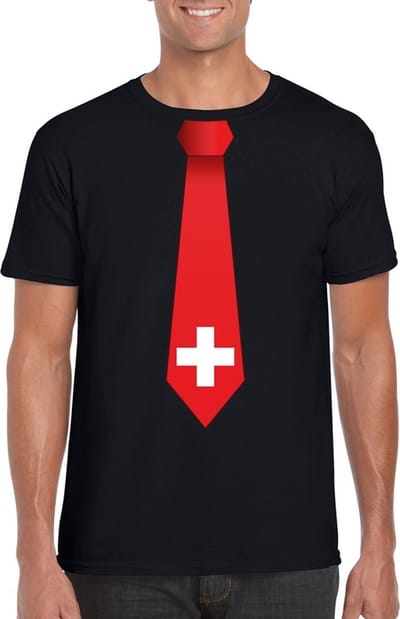 Zwart t-shirt met Zwitserse vlag stropdas heren - Zwitserland supporter S