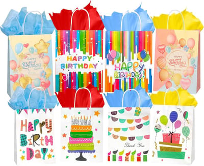 Cadeautasjes Set - Geschenkzakjes Met Handvat - Feestelijke Geschenken Verpakken - Inclusief Zijdepapier - Medium Klein Formaat - Regenboog Thema