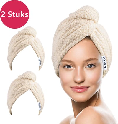 LIXIN 2 Stuks Haarhanddoek - Linnen - Haar Drogen Handdoeken - Microfiber - Haar Tulband - Handdoek - Sneldrogend - Super Absorberend - Zachte stof - Haar Cap