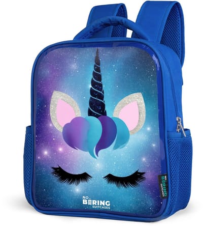 NoBoringSuitcases.com® - Rugzak blauw - Schooltas jongens - Eenhoorn op een sterrenhemel achtergrond - Kinder rugtas jongen - Boekentas kind - Kinderrugzak voor school - Schoolrugzak