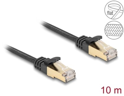 Delock RJ45 Flat Network Cable with braided jacket Cat.6A U/FTP plug to plug 10 m black