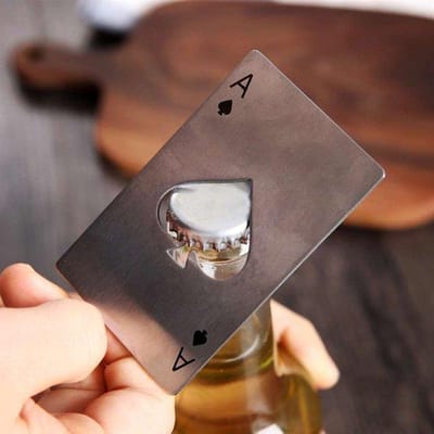Flesopener Schoppen Aas kaart - Kroonkurkopener Speelkaart - RVS