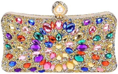 Cosensi - Avondtas - Clutch met Kettingschouderriem - Goud Multicolor - Sparkling Rhinestone - Ideaal voor Bruiloft en Feest - Elegant Design