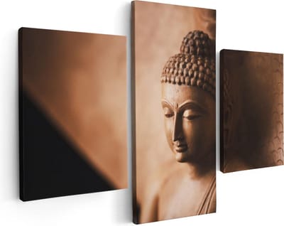 Artaza Canvas Schilderij Drieluik Boeddha Beeld - 90x60 - Foto Op Canvas - Canvas Print