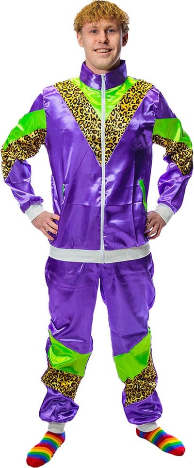 Fout trainingspak - Retro - Foute party kleding - 80s kostuum - Dames - Heren - Panterprint paars - Maat M/L