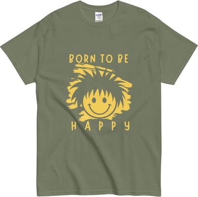 T-shirt Born to be Happy - Dames en Heren - Smiley Design - Khaki Groen - 2XL