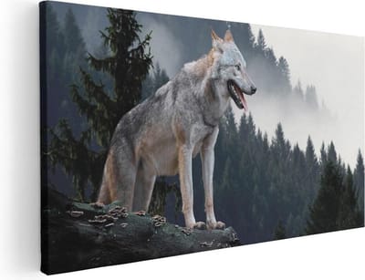 Artaza Canvas Schilderij Grijze Wolf In De Bossen  - 60x30 - Foto Op Canvas - Canvas Print