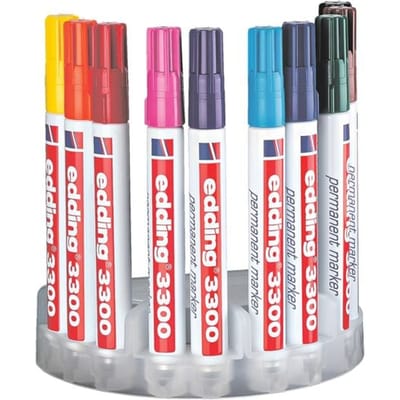 edding 3300 permanent marker - 10 kleuren - 10 stiften - beitel punt 1-5 mm - water en wrijfvast - voor karton, kunststof, hout, metaal, etc. - alcohol markers voor volwassenen