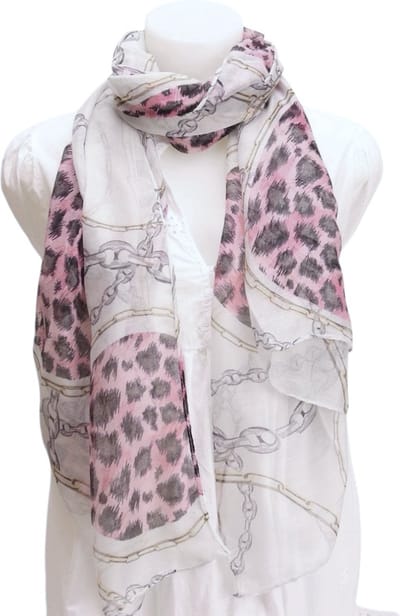 Lange Dunne Sjaal - Print - Grijs/Roze - 180 x 80 cm (2131#)