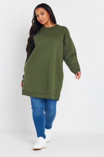 Yours Sweaterjurk Van Katoenmix Met Zakken In Kakigroen Size 46
