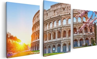 Artaza Canvas Schilderij Drieluik Colosseum bij Zonsopgang in Rome, Italië - 120x60 - Foto Op Canvas - Canvas Print