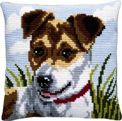 Pako borduurpakket kruissteekkussen - Jack Russell hond - geprint stramien - 003.096 - DIY kit