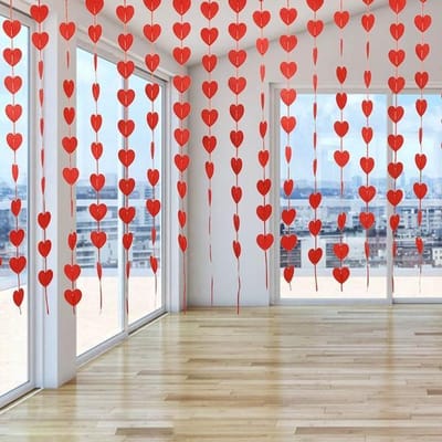 Valentijn - Rood Hart & Harten - Liefde Guirlande  - Slinger Vilt - Banner | Rood satijn lint | Vlag | Huwelijk - Geboorte - Feest - Verjaardag - Jubileum - Bruiloft - Babyshower - Wedding - Birthday Party - Veranda - Decoratie - Kerst