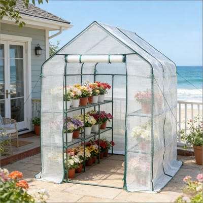 MODFU - Foliekas - Met Ritssluiting En UV-Bestendige Folie - Voor Tuin - Polyethyleen En Staal - Wit - 143 X 215 X 195 Cm