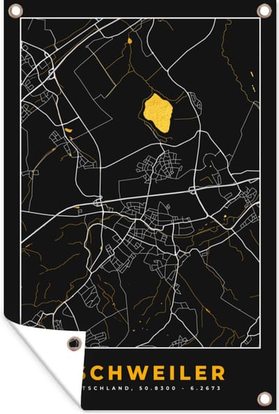 Muurdecoratie Goud – Duitsland – Plattegrond – Gold – Stadskaart – Kaart – Eschweiler - 120x180 cm - Tuinposter - Tuindoek
