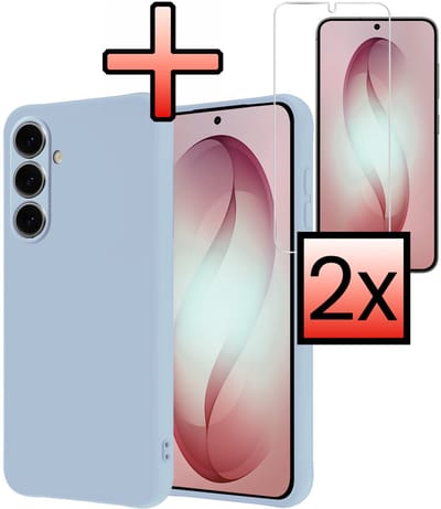 Hoesje - Met 2x Screenprotector - Geschikt voor Samsung Galaxy S26 - Sterk & Shockproof - Back Cover - Siliconen Case - Telefoon Hoes - Lichtblauw