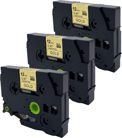 DULA Brother Compatible label tape- Tze-831 - 3 cassettes - Brother P-Touch - Zwart op goud - 12mm x 8m