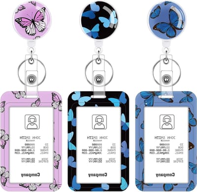 Badge Houders - Naam Kaarthouder - Identificatie Tonen - Intrekbare Clip - 3 Stuks - Vlinderpatroon