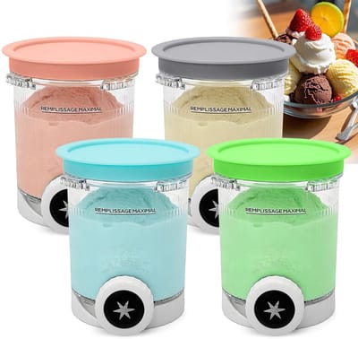 MTTproducts- IJshouder 480 ml - 4 Stuks - Met Deksel - Compatibel met Ninja Creami Swirl NC700/NC701EU - BPA-vrij - Vaatwasmachinebestendig - Ijscontainer