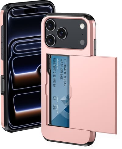 Hoesje Geschikt voor iPhone 17 Pro / 18 Pro Hoesje Met Pasjeshouder Hard Case Met Kaarthouder - Hoes Geschikt voor iPhone 17 Pro / 18 Pro Hoesje Pashouder Case - Rosé goud