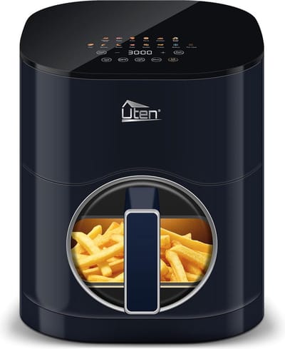 Uten Airfryer XXL 200E - Dual Blaze Technologie - Hetelucht friteuse - 5.5 liter - 14 programma's - 40ºC tot 200ºC - PFAS vrij - 2000W - Rond Venster - Saffier Blauw