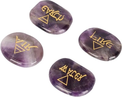 Engraved rune stones met 4 elementen: aarde, lucht, vuur en water voor Reiki healing en meditatie, 115 g
