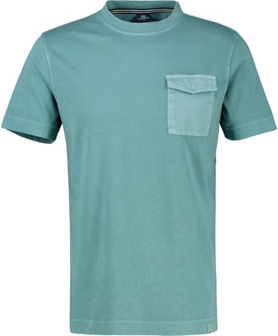 LERROS T-shirt met ronde hals en borstzak , Maat: M , Kleur: SOFT TEAL , 100% katoen