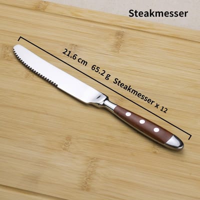 Store_9 - Steakmessen - Messenset - Gekarteld - Bruine handgrepen - Vaatwasserbestendig - Voor de eetkamer - Set van 12 stuks