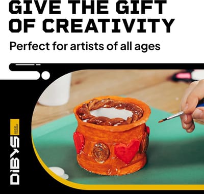 DIBYS Aardewerk Set voor Kinderen, Tieners & Volwassenen | Potten-Bakkers-Set met Boetseergereedschap, Luchtdrogende Klei in Wit, Verf & Kwasten | Knutsel-set voor Thuis | Pottery Kit