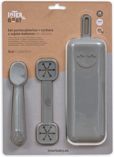 Bestekhouderset - baby - eerste bestek - siliconen - baby cadeau - kraamcadeau - 3 delig - grijs