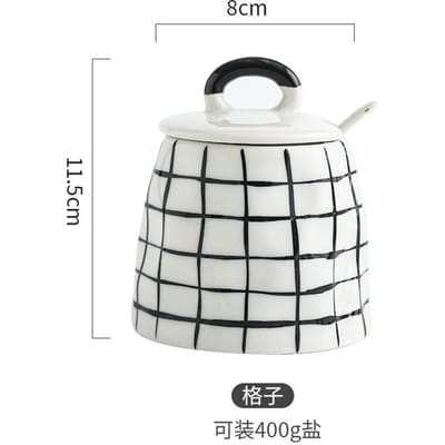 Creatieve Keramische Kruidenpot met Lepel Handgetekende Zoutpot Kruidenpot Snoeppotten Peperpotten Keuken Huishoudelijk Kruidengereedschap white
